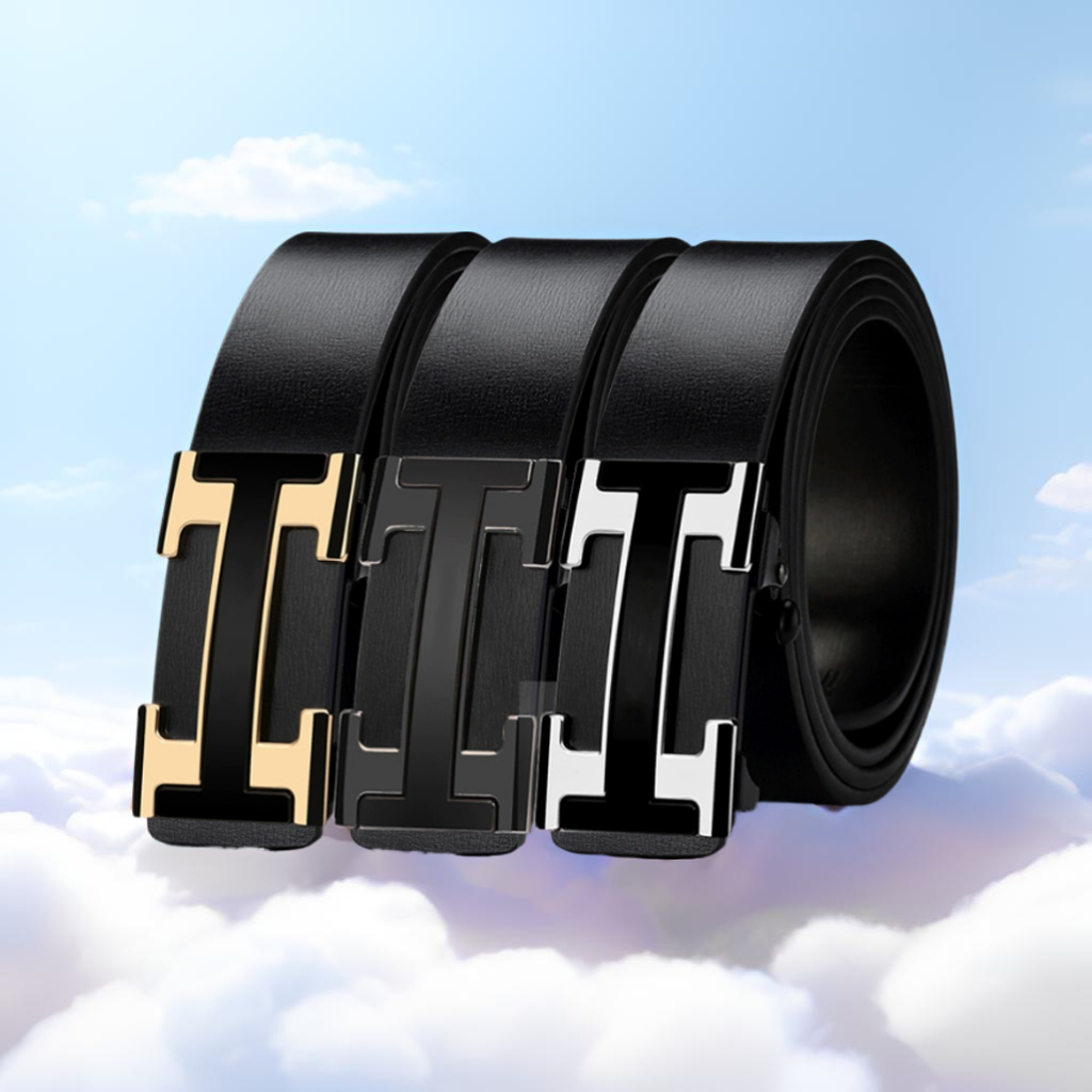 2025工字母H扣头男士皮带内穿式无牙无孔自动扣商务腰带真皮裤带