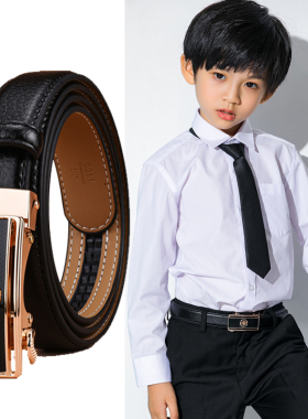 小孩校服儿童皮带男童高初中小学生腰带黑白色胖童自动扣军训裤带