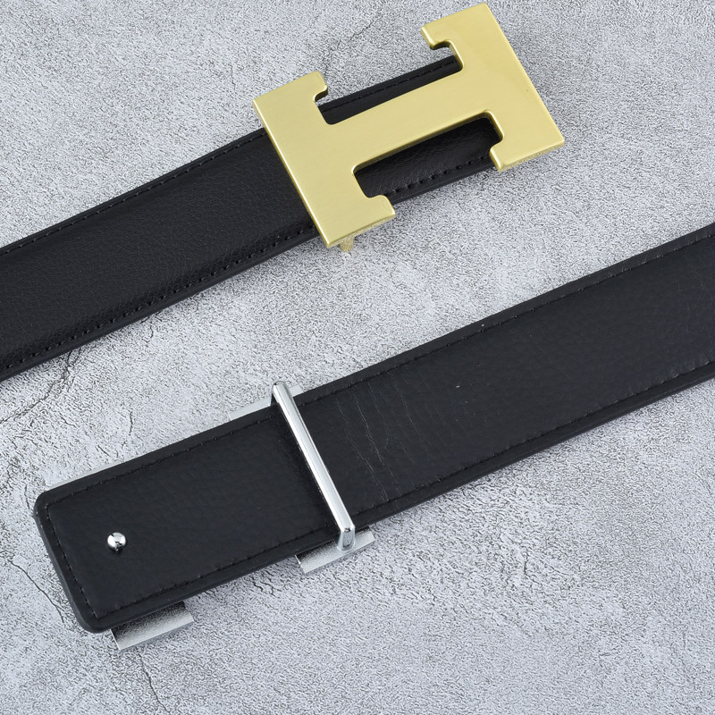2025年大码皮带男士加长款180cm肥佬腰带字母商务H型板平滑扣裤带