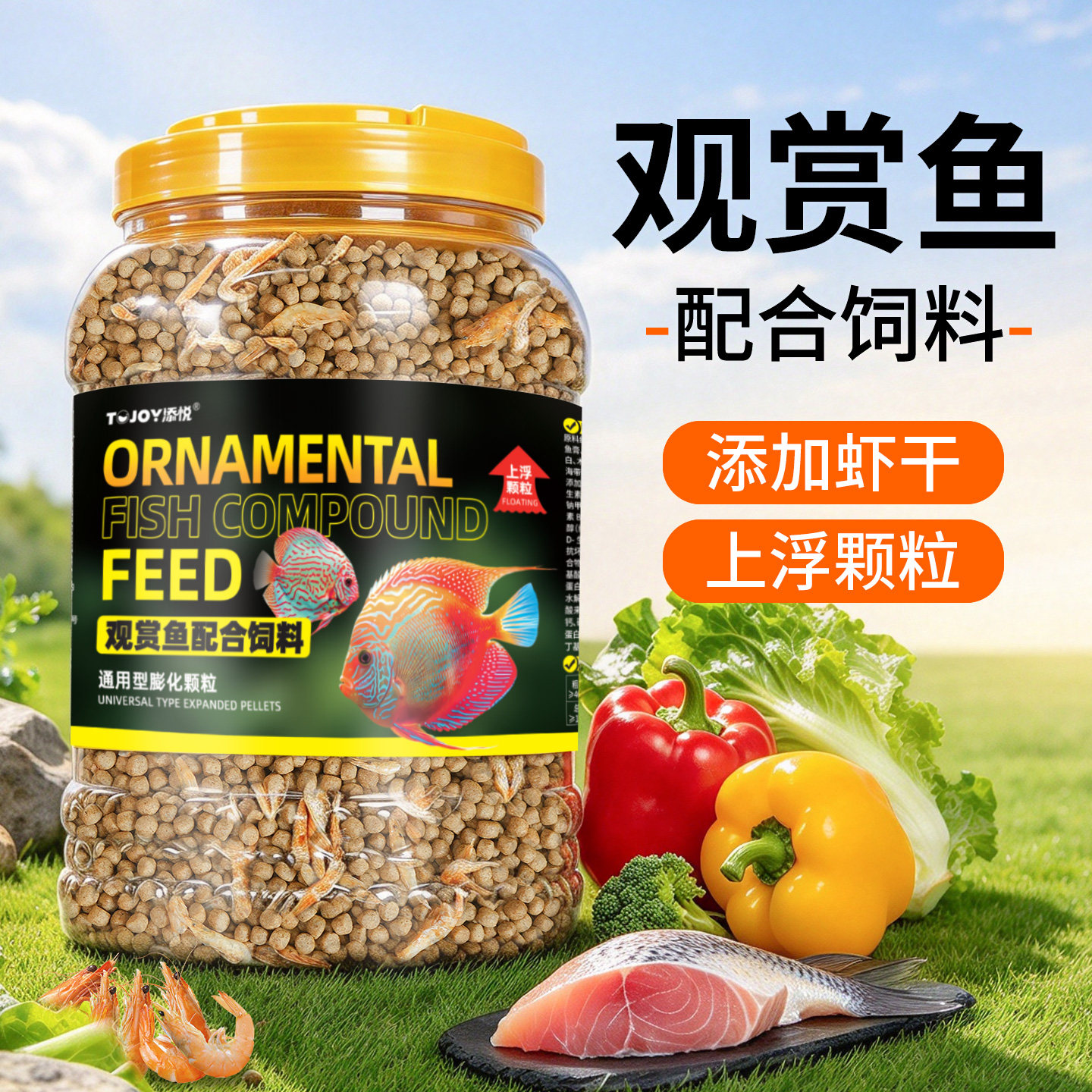 鱼食金鱼粮鱼饲料冷水鱼锦鲤观赏鱼食物上浮小大颗粒家用虾干鱼料