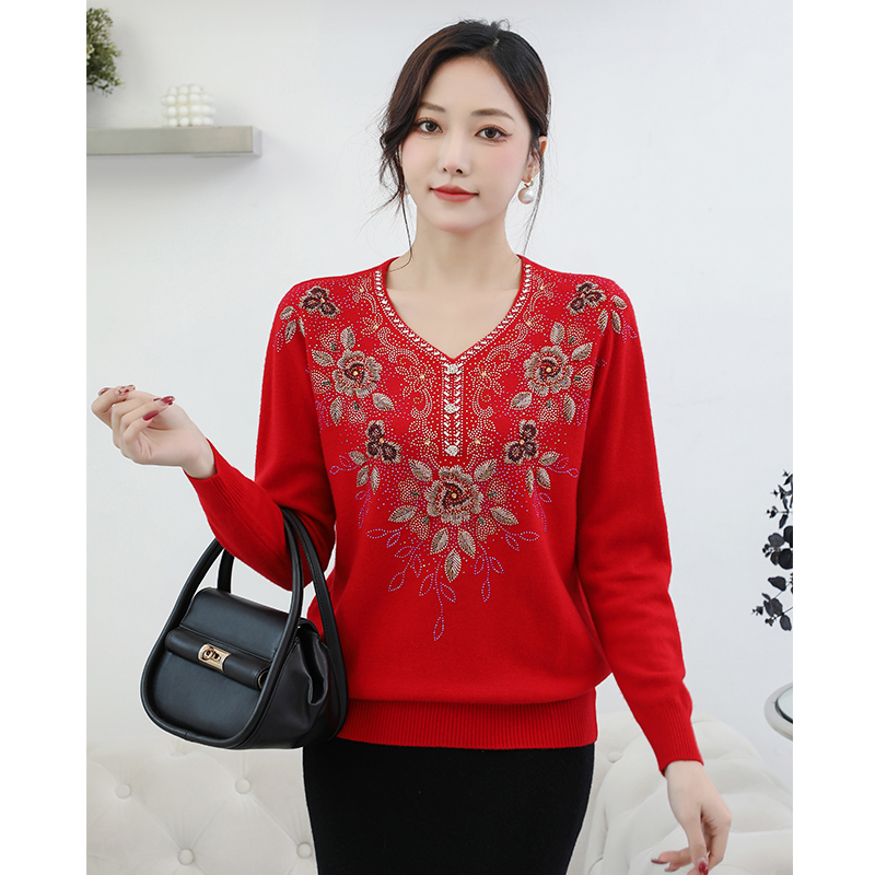 荣澜纯羊毛手工绣花毛衣女