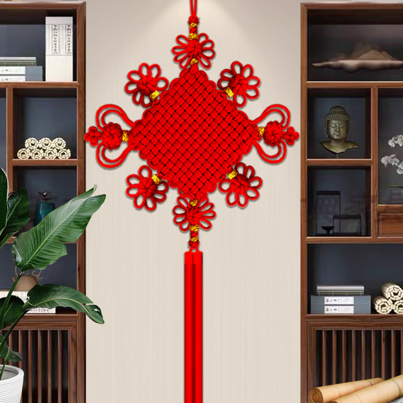 红色蓝色黄色手工编织中国结挂饰客厅大号挂件电视背景墙乔迁之喜