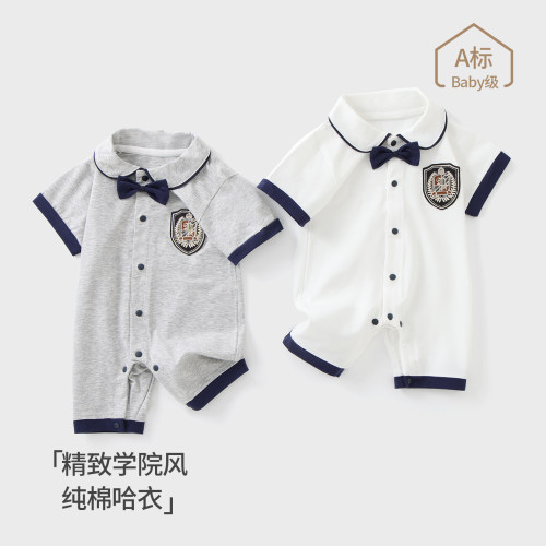夏季薄款纯棉婴儿短袖礼服哈衣
