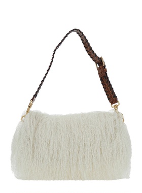 DRIES VAN NOTEN Strap Blend 白色磨毛质感皮革布织女肩包女包