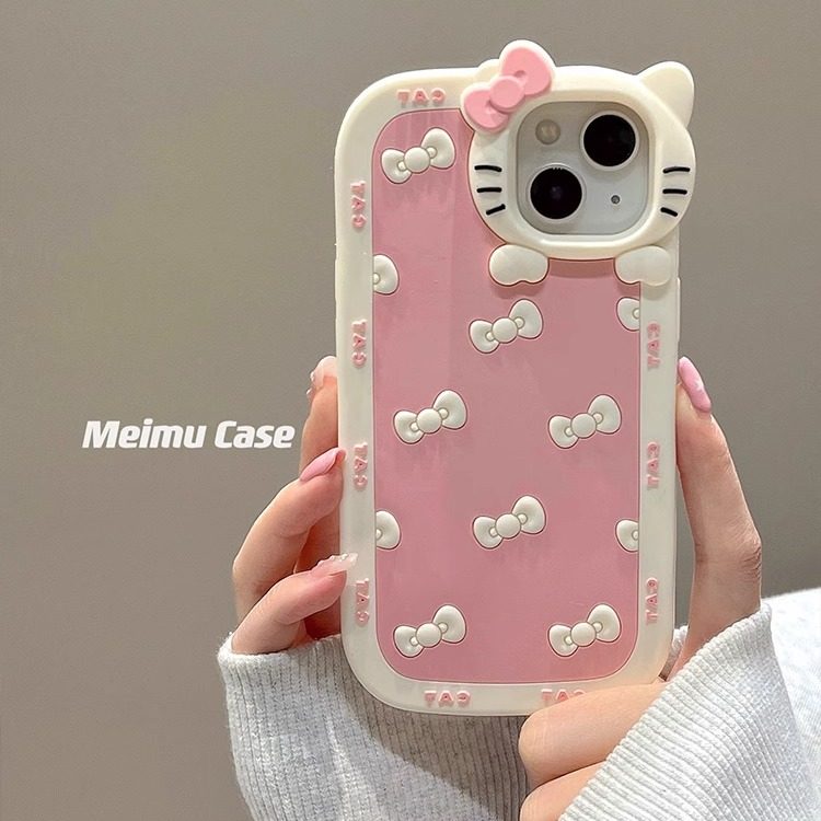 可爱卡通蝴蝶结猫咪适用iphone15promax手机壳苹果13