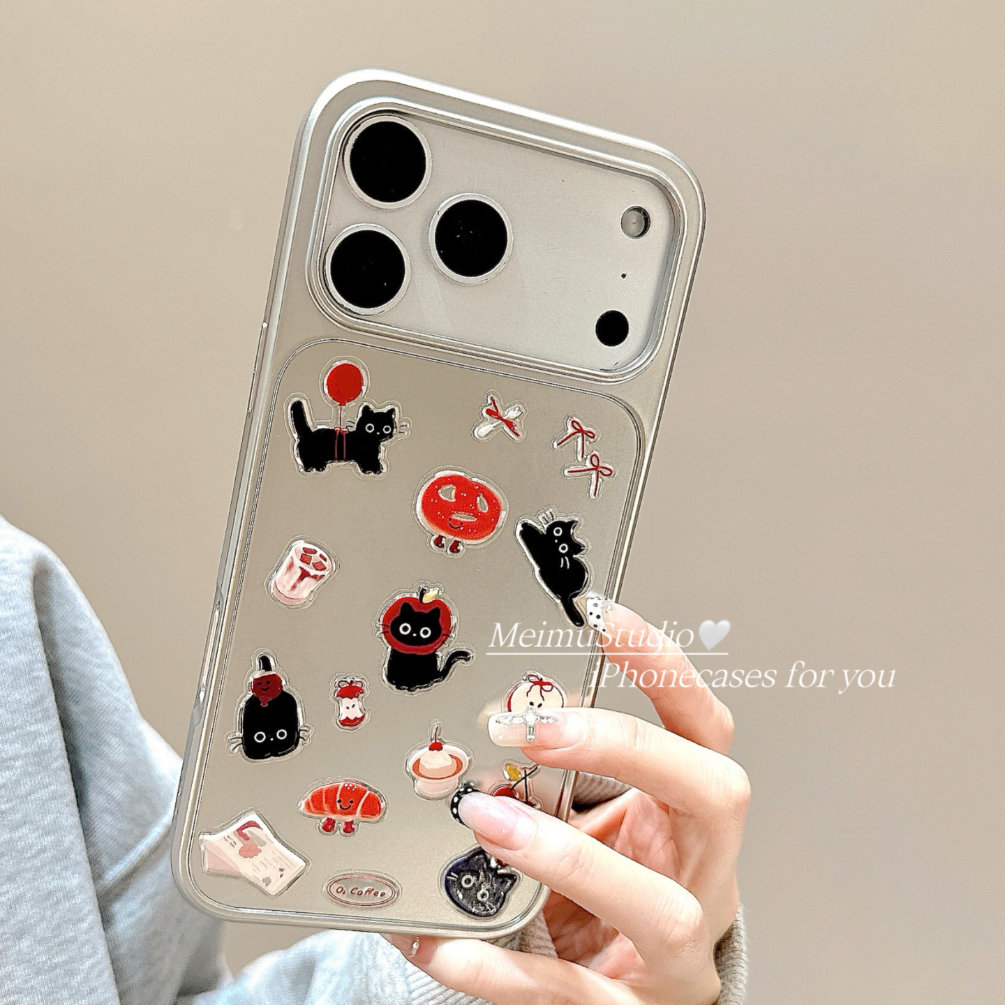 可爱卡通黑猫贴纸适用苹果手机壳