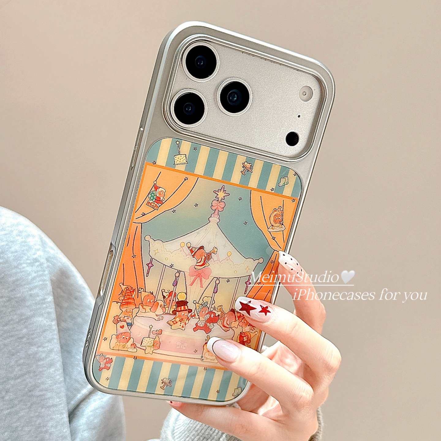 日韩鎏金星星人适用苹果手机壳