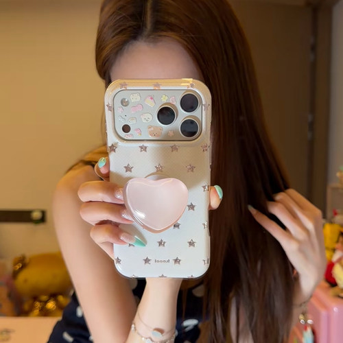美牧 韩系满屏鎏金星星爱心支架适用苹果17promax手机壳iphone16pro新款13女14pro高级感15pro全包防摔手机套