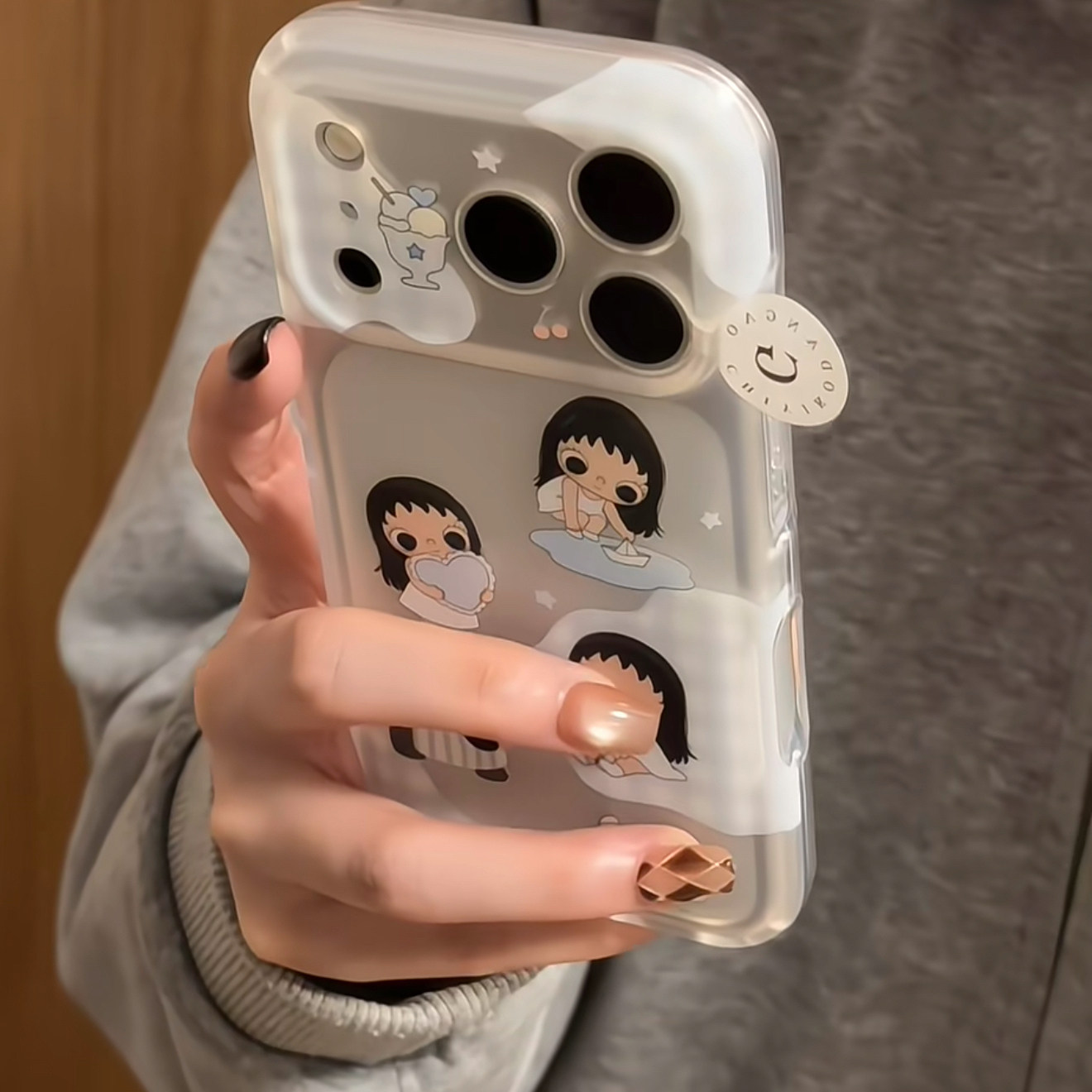 美牧 可爱蓝格纹腊肠狗女孩适用苹果18promax手机壳iphone17pro新款15/16女17pm半透磨砂18pro全包防摔手机套