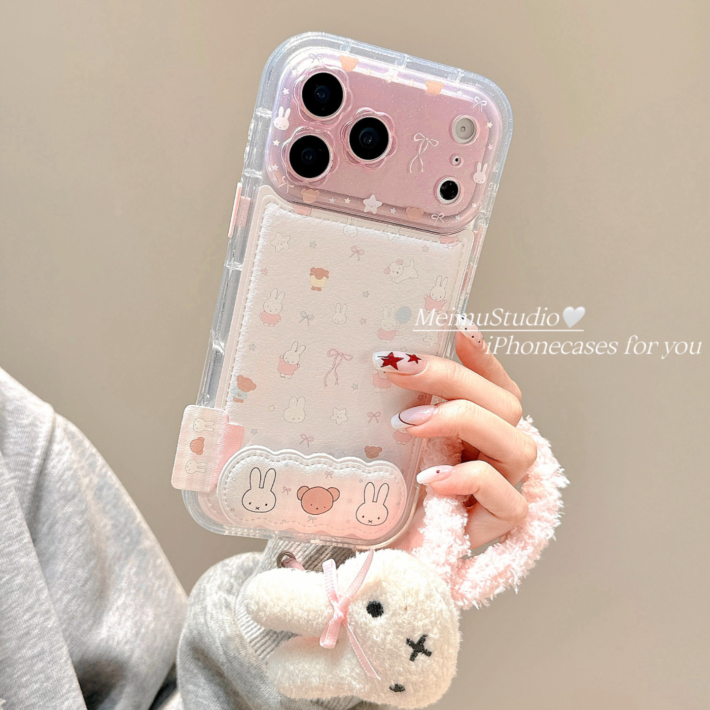 美牧少女粉色米菲兔折叠支架适用苹果17promax手机壳iphone15新款16pro可爱14pm带挂绳17pro日韩16皮质13全包,3C数码配件,手机保护套/壳,淘宝优惠券,粉丝福利购,淘宝优惠卷