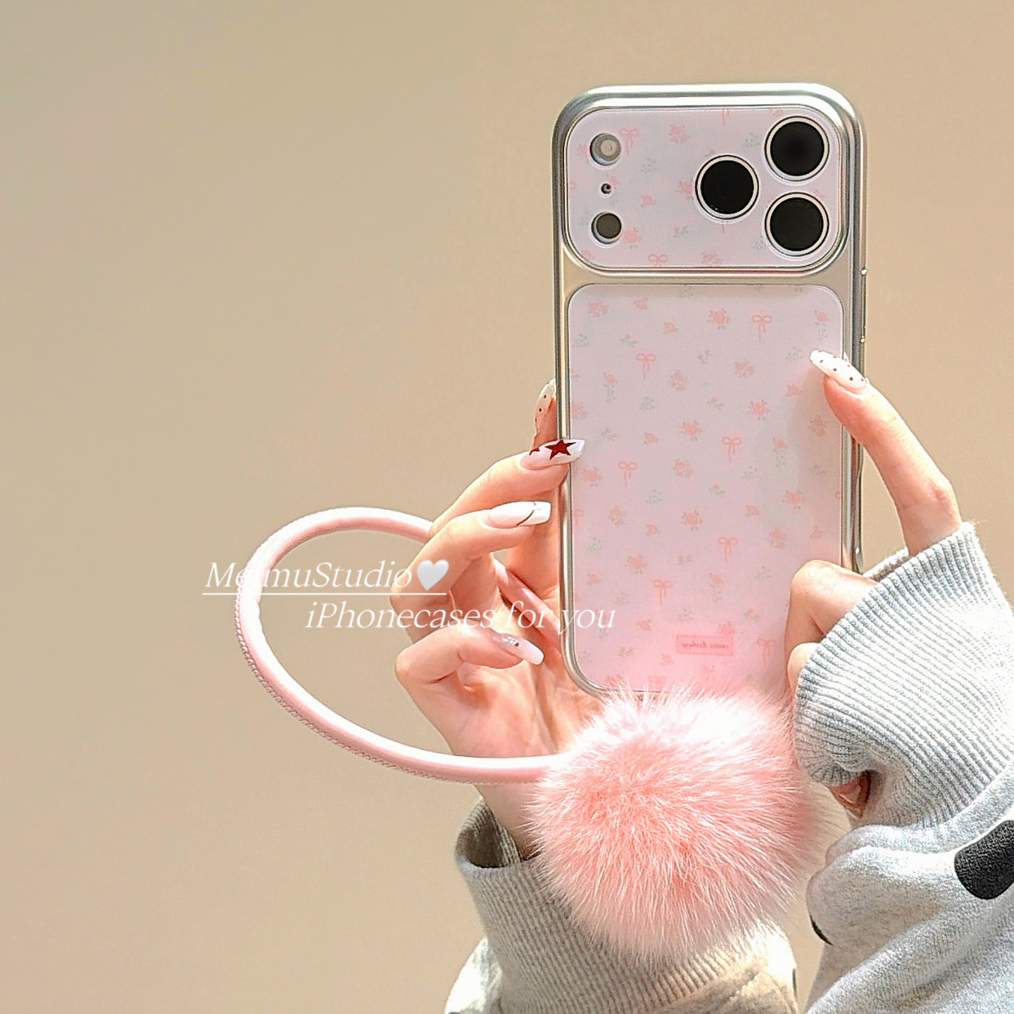 少女粉蝴蝶结碎花适用苹果手机壳