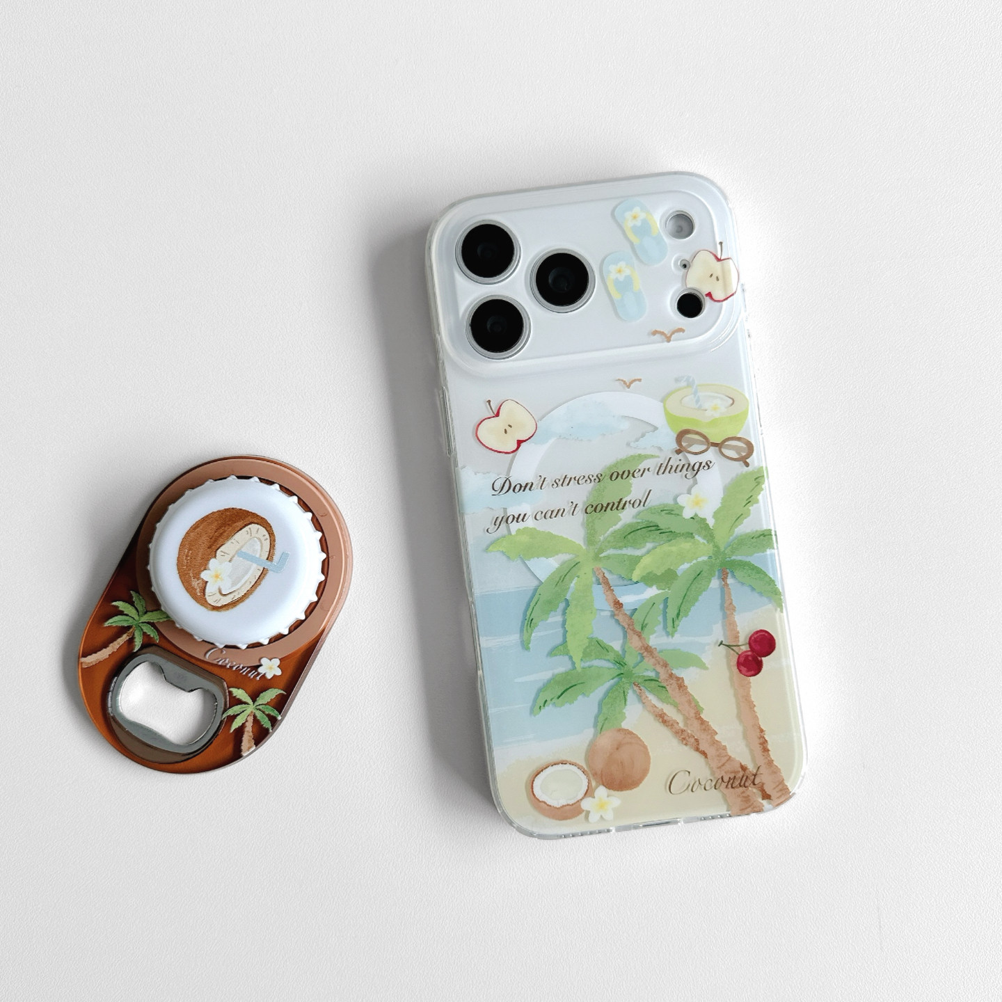 美牧 ins夏日椰子开瓶器适用苹果17promax手机壳iphone16pro新款17女14pro磁吸支架15pro全包双层防摔手机套图片
