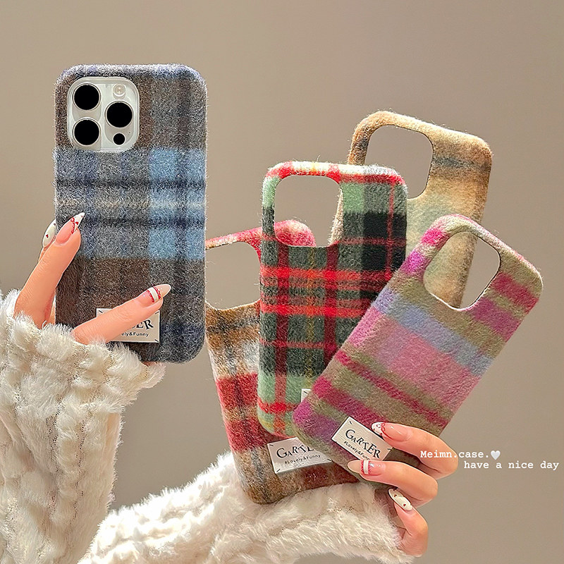 ins秋冬撞色毛呢格纹适用iPhone17promax手机壳苹果15新款14pro小众13高级感16pro美拉德14创意15pro全包防摔,3C数码配件,手机保护套/壳,淘宝优惠券,粉丝福利购,淘宝优惠卷