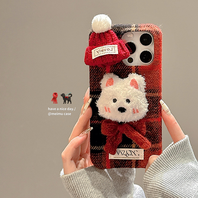 秋冬格纹西高地适用苹果手机壳