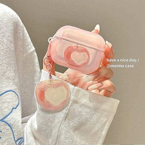 少女粉色爱心苹果适用苹果耳机壳