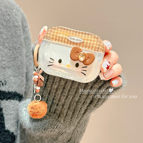 卡通可爱KT猫表情适用苹果耳机壳