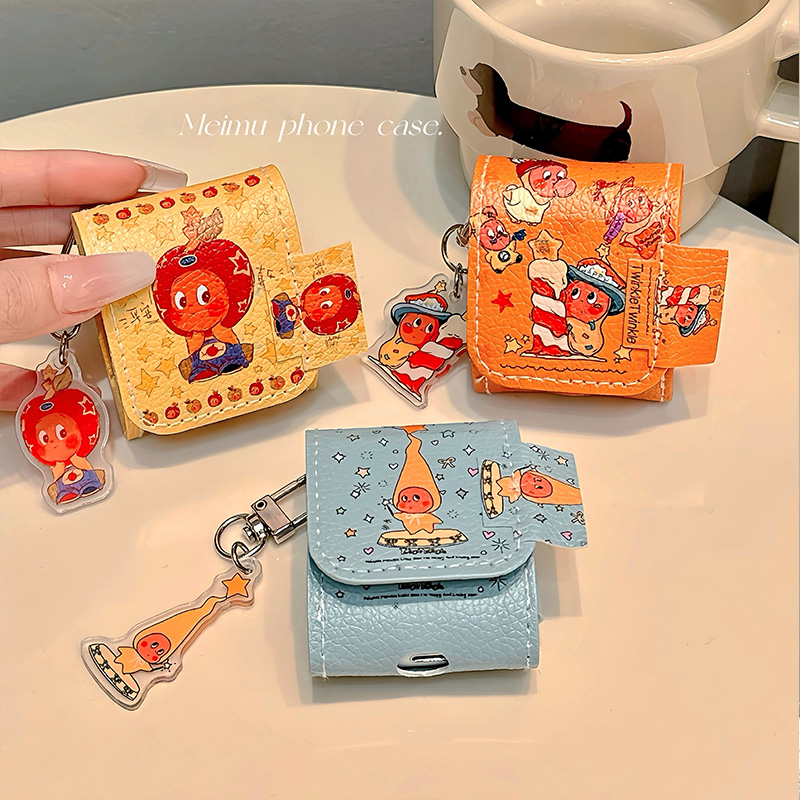卡通可爱星星人适用苹果耳机保护套airpods4无线蓝牙耳机壳airpodspro2通用1/2代皮质翻盖耳机盒airpods3全包