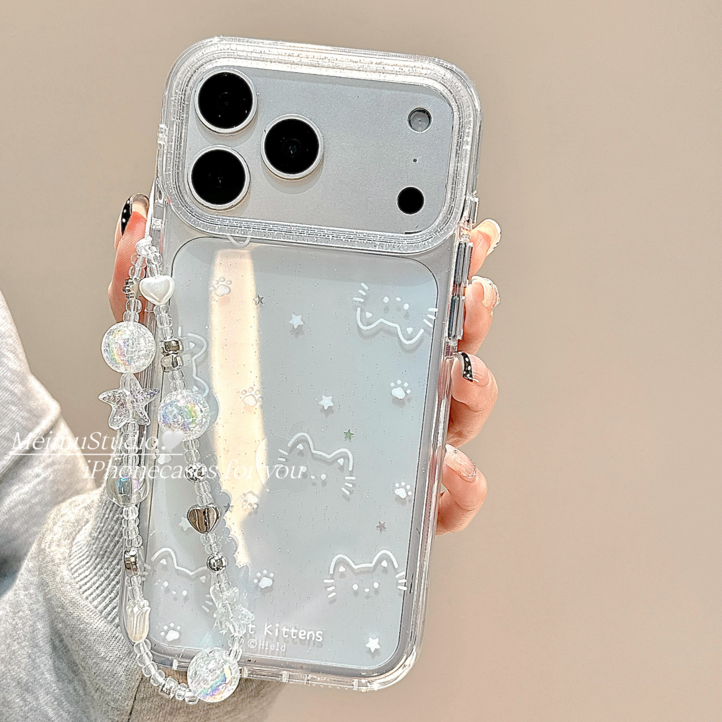 可爱透明闪粉猫咪适用苹果手机壳