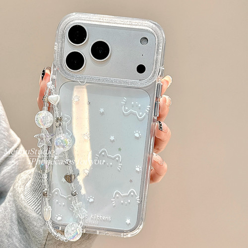 可爱透明闪粉猫咪适用苹果手机壳