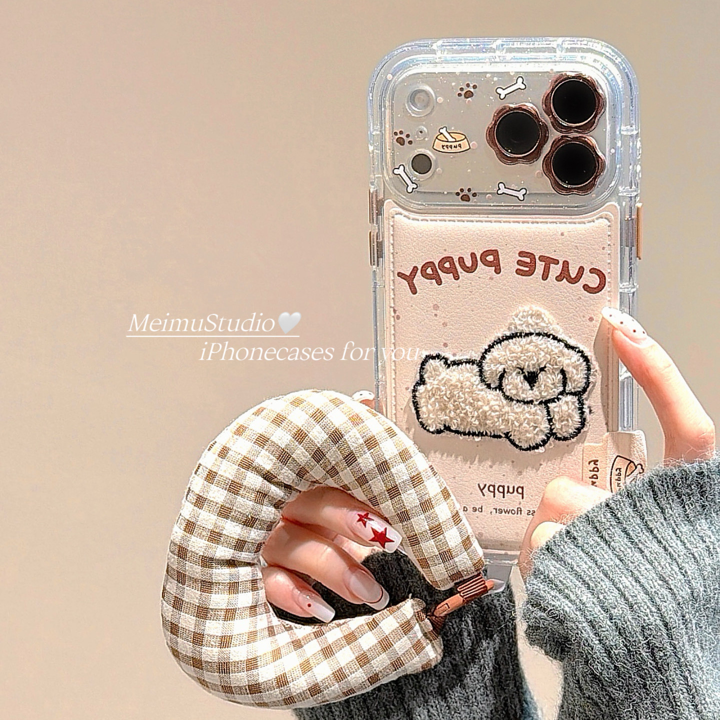 美牧ins韩风泼墨立体刺绣小狗适用苹果17promax手机壳iphone16新款15pro带挂绳17女14卡通13秋冬皮质16pm全包,3C数码配件,手机保护套/壳,淘宝优惠券,粉丝福利购,淘宝优惠卷