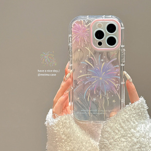 梦幻ins羽纱纹烟花适用苹果17promax手机壳iphone15新款16少女心16pro日韩风14pro高级感12pro网红13全包软套