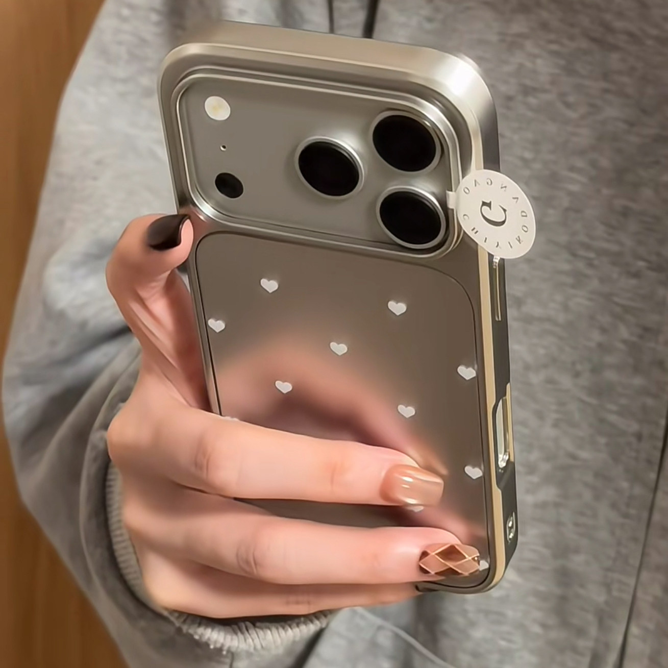 美牧 韩系ins电镀银白色小爱心适用苹果18promax手机壳iphone16pro新款15女17pro超好看15pro全包防摔手机套