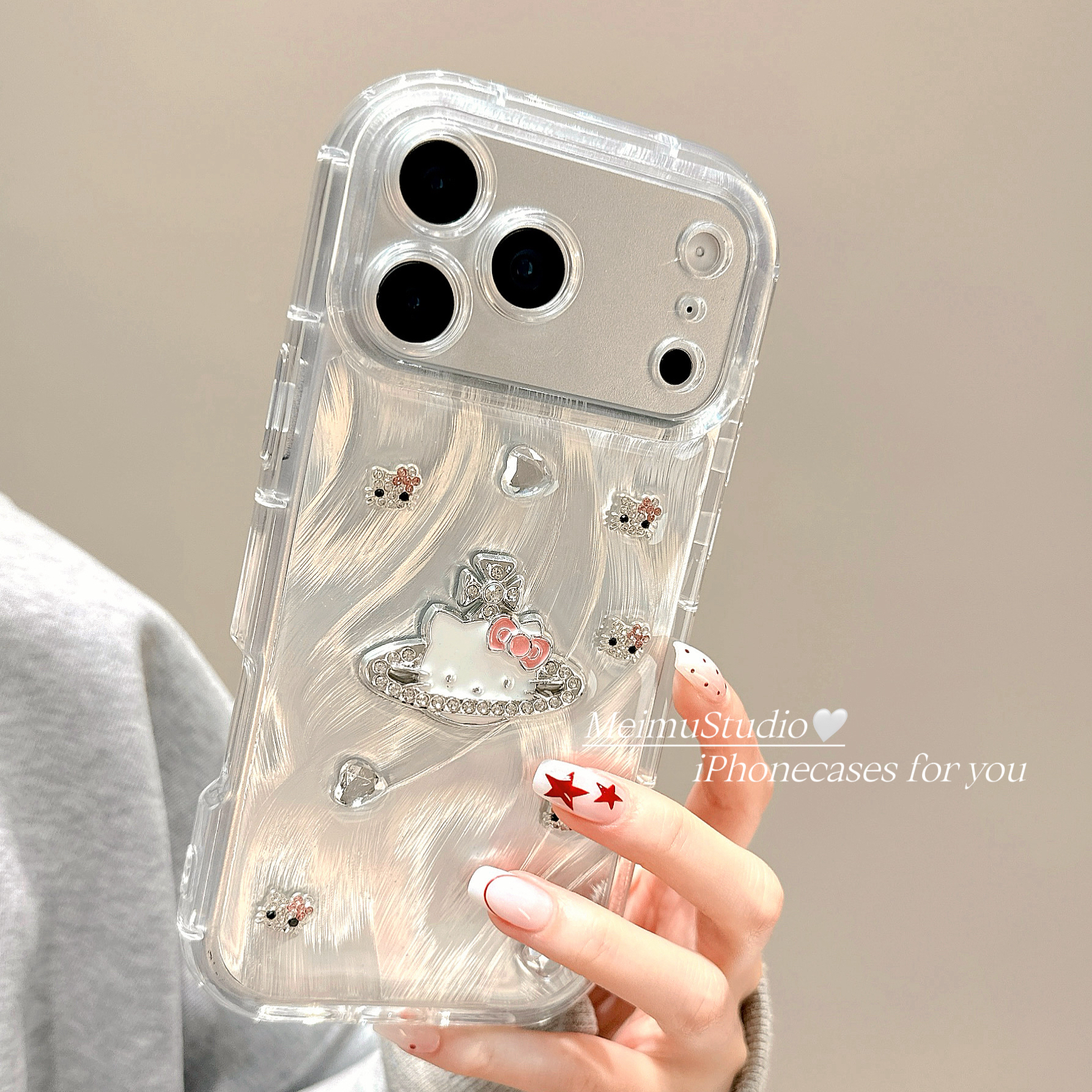 奢华羽纱闪钻KT猫适用苹果手机壳