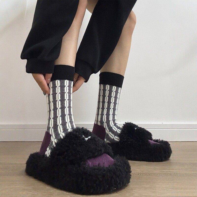 韩版袜子女春秋撞色麻花立体浮雕女士中筒袜韩国复古森系堆堆长袜