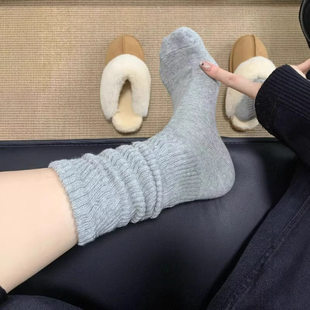 韩版 慵懒显瘦长袜女 袜子女日系复古小腿袜春秋布标堆堆袜搭勃肯鞋