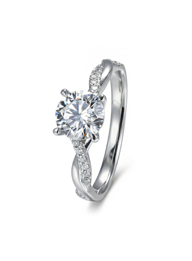 蒂芙星钻18K金铂金PT950培育钻石河南人工钻石四爪麻花扭臂钻戒