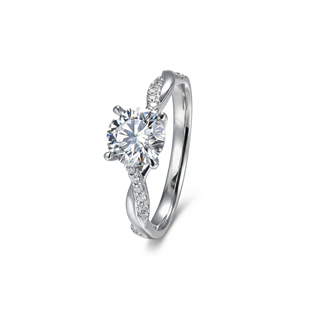 蒂芙星钻18K金铂金PT950培育钻石河南人工钻石四爪麻花扭臂钻戒