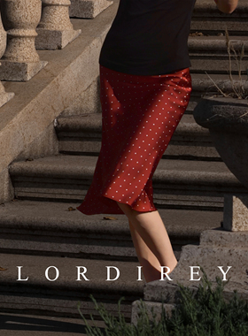 LORDIREY/【朱砂】韩式复古红色小碎花出片好看衣服半身裙裙子