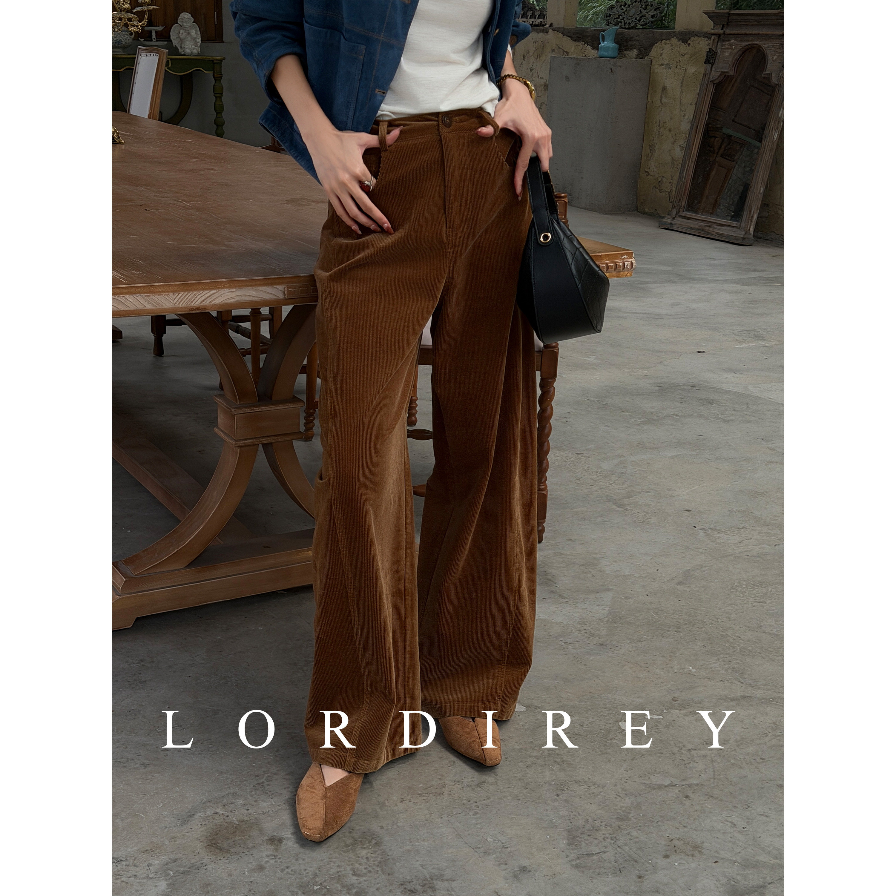 LORDIREY/【金棕】复古微镰刀裤女时尚百搭长裤秋冬显瘦休闲裤