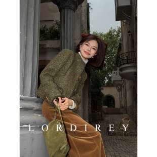 LORDIREY/【秋野】森林碎金小香复古绿立领流苏细花呢短外套