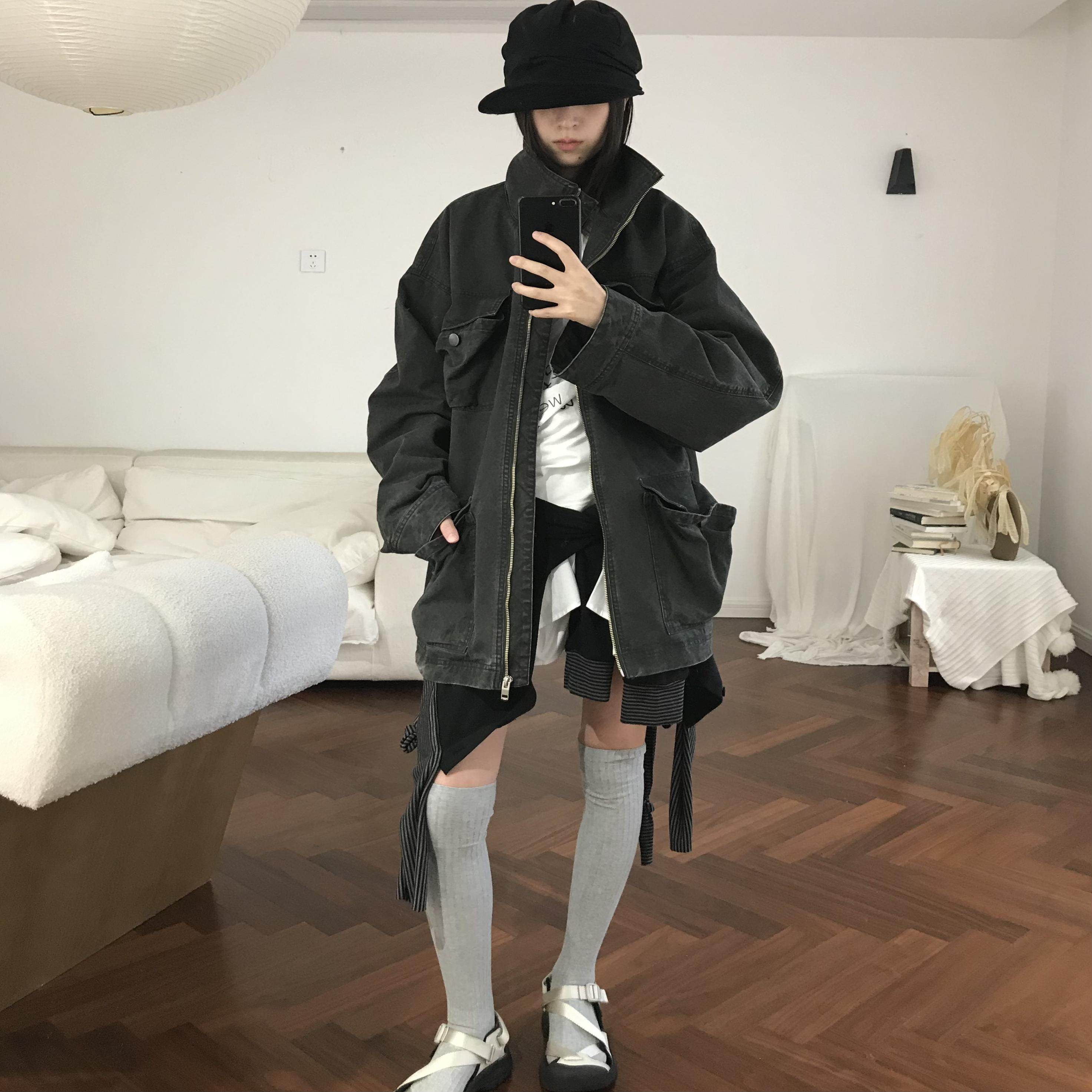 wemmwemm水洗做旧纯棉工装感口袋夹克外套