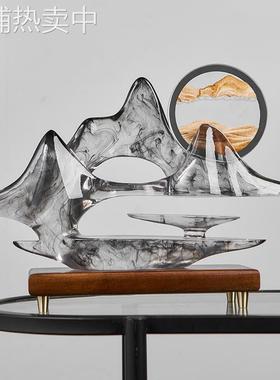 新中式创意山水意境流沙画装饰客厅书房办公室玄关送礼树脂摆件