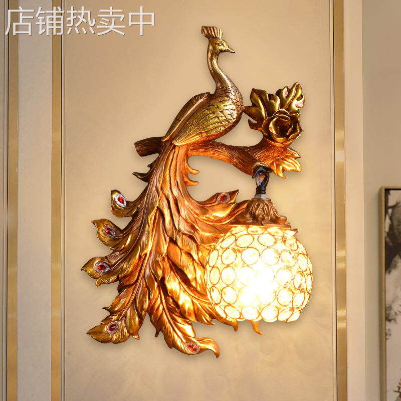 招财孔雀壁灯北欧式客厅电视背景墙床头个性创意孔雀墙壁灯装饰品