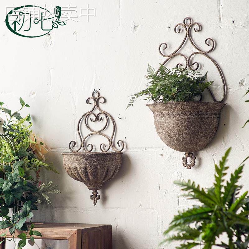 欧美式仿古壁挂花篮户外背景墙装饰花园铁艺花盆花店墙面绿植花器