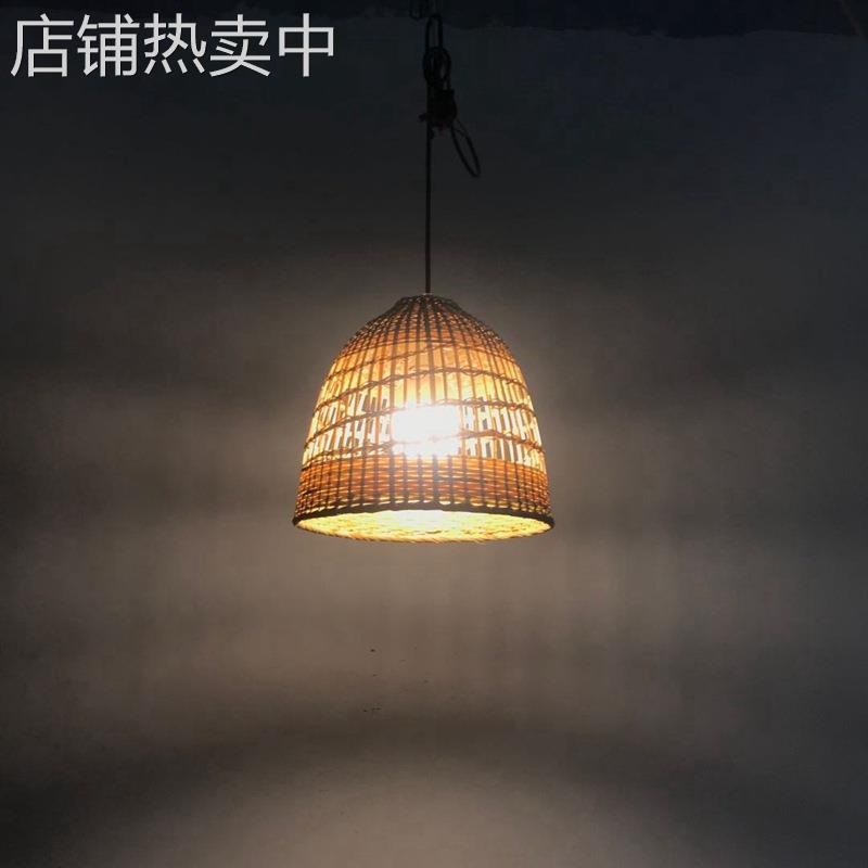 日式草帽吊灯罩创意农家乐火锅店餐厅复古竹篾编织吊灯鸟笼灯罩