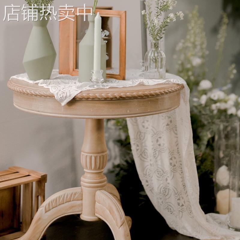 实木复古小茶几做旧拍摄圆形桌美式沙发角几婚礼影楼法式小圆桌子