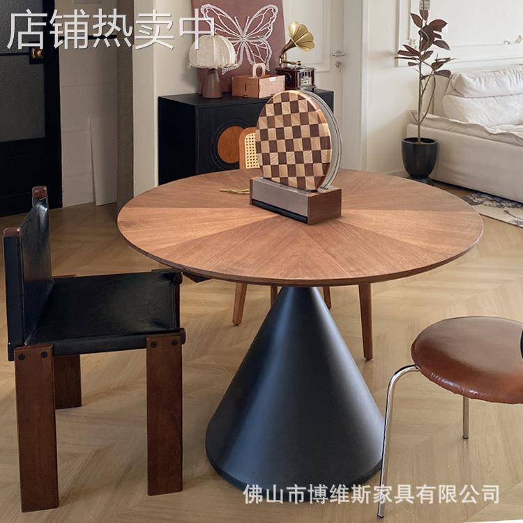 中古风圆形餐桌实木小红书推荐复古北欧胡桃实木圆形Clay沙漏饭桌