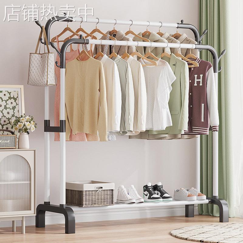 衣架简易落地卧室内折叠双杆式挂衣家用宿舍阳台凉晾衣服收纳凌之