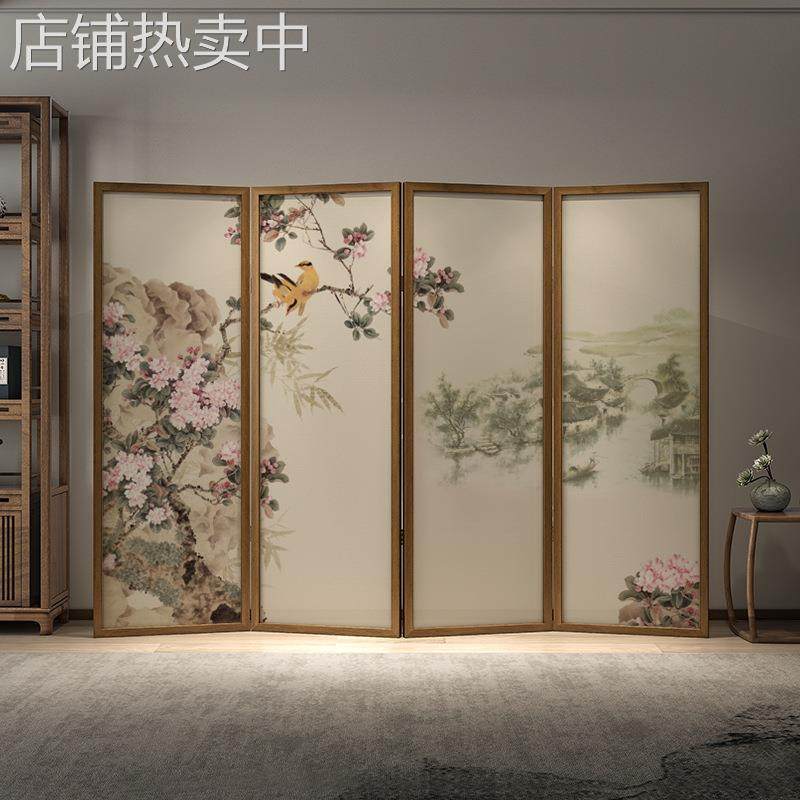 新中式实木屏风隔断客厅房间移动折叠玄关办公室花鸟入户门折屏,基础建材,屏风,淘宝优惠券,粉丝福利购,淘宝优惠卷
