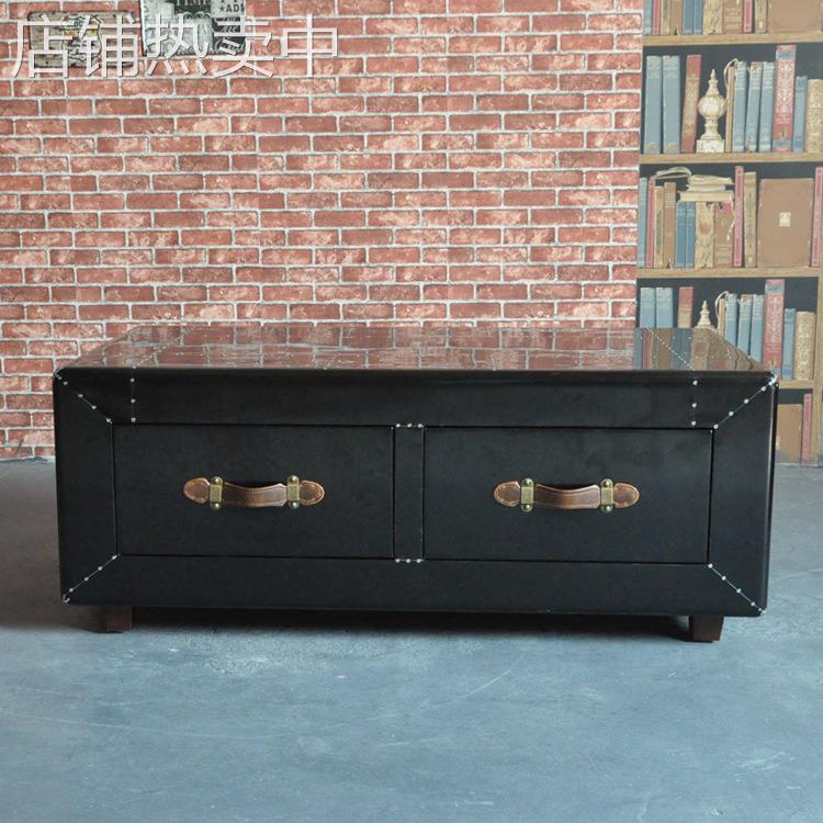 工业风个性创意黑色铝皮双抽方型茶几设计师铝皮铆钉酒吧KTV茶几