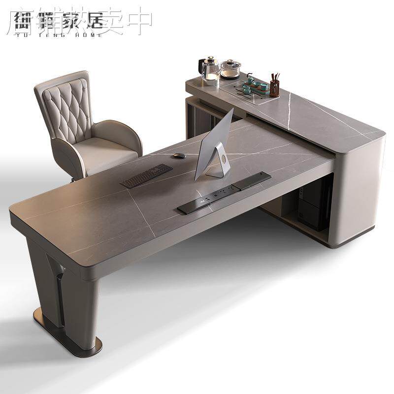 轻奢书桌茶桌一体两用电脑桌意式书房高端老板现代简约岩板办公桌