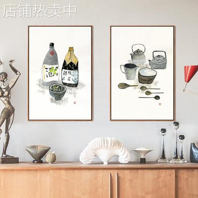 现代简约中式装饰画酒楼茶馆商业挂画餐厅有框画三联画茶酒文化