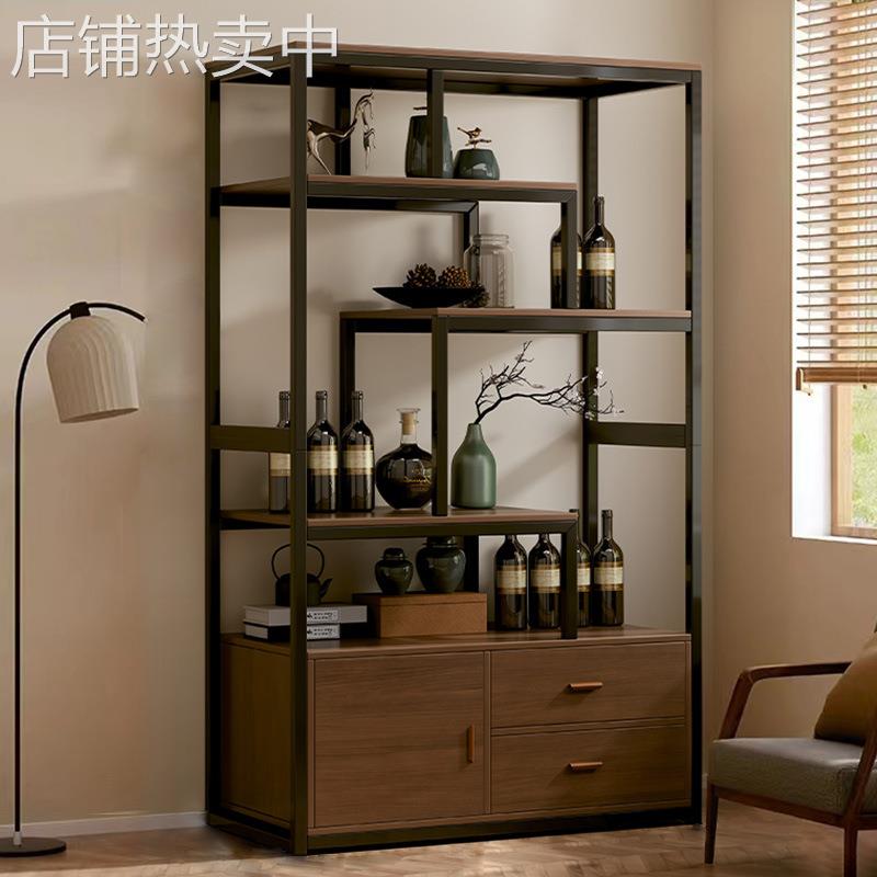 新中式博古架茶室置物架茶叶展示柜非实木隔断古董架客厅摆件架子