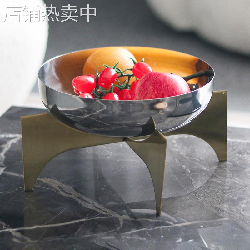 轻奢艺术十字果盘摆件现代简约餐桌家居不锈钢零食碗样板房装饰品