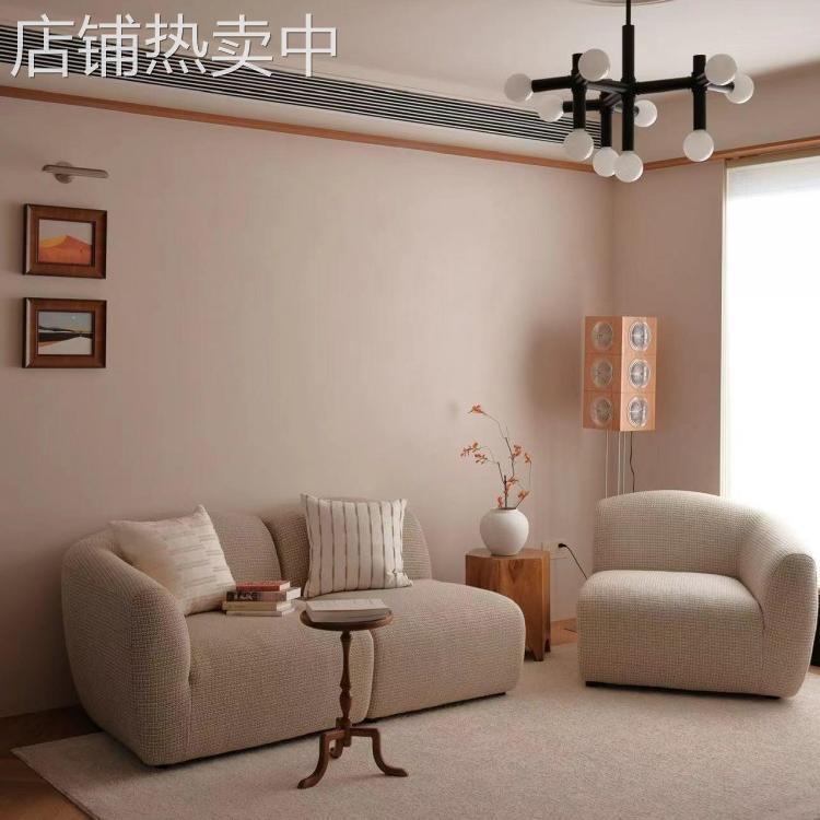 法式复古模块沙发边几阳台小户型拼接实木侘寂风简约布艺阳台沙发