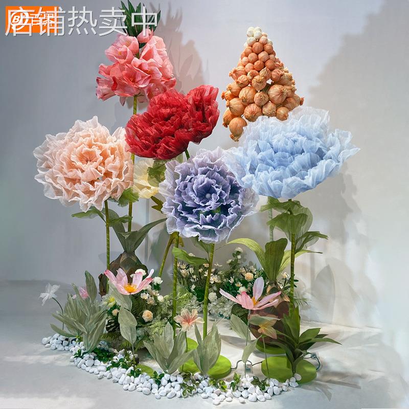 百界婚庆道具路引花电动机械开合丝网仿真花布置现场装饰摆件橱窗